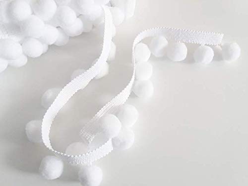 POM POM Bobble Trim Fringe Pompom Trimming - Cushion and Curtain Decoration, Home Decor - XL Size 2cm Craft Pompons (White, 10 Meters)