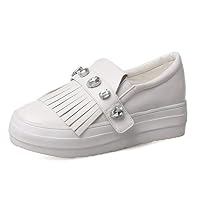 Fay Waters Womens PU Leather Loafers Crystal Tassel Platform Sneakers Casual Slip On Flats Shoes