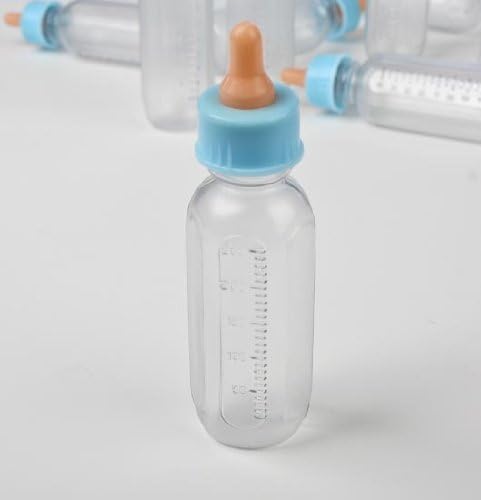 Baby Shower Favors Plastic Mini Baby Bottles with Blue Cap for Decorations 36pcs, 3.5"