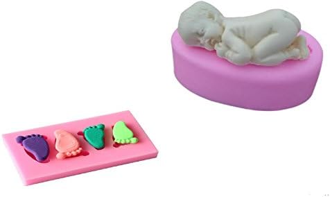 Set 2 Pcs Baby Foot Print 3D Silicone / Sleeping Newborn 3D Silicone Mold- Kitteh city