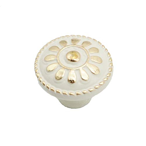 tooloflife 1PC Flower Round Handle Kitchen Cabinet Cupboard Door Drawer Pull Knob with Screws（White Porcelain(Dia. 25mm)）