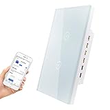 HHGAOKO Smart Light Switch,Smart Life APP Remote Control,Compatible with Alexa, Google Assistant,Suitable for 1 Gang Wall Box, Timer Function (2 Gang)
