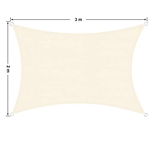 SONGMICS Sonnensegel 2 x 3 m, Sonnenschutz aus HDPE-Gewebe, luftdurchlässig, wasserdurchlässig, für Terrasse, Garten… – Bild 4