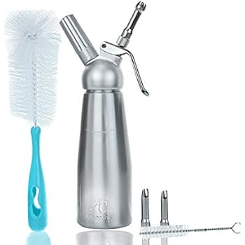 AmazeChef Whipped Cream Dispenser with 3 Stainless Steel Tips and Bonus Full Size Cleaning Brush-1 Pint Cream Whipper-Whip Cream Maker-Use with N2O cream chargers (not included)