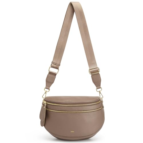 Kattee Crossbody Bag Bum Bags for Women, Leather Fanny Packs Belt Bag, Spacious Sling Purses for Women with RFID Blocking, Khaki
