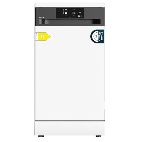 Cecotec Lave-vaisselle Pose Libre 45 cm Bolero Aguazero 4350. 9 Couverts, 4 Programmes, Classe D, Moteur Inverter Plus Duo, Panneau Touch, Autoclean, Départ Différé, Panier à Couverts, Blanc