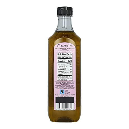 COLAVITA ROASTED GARLIC EXTRA VIRGIN OLIVE OIL, 32 FL OZ – COLD PRESSED EVOO INFUSED WITH NATURAL ROASTED GARLIC FLAVOR FOR COOKING, DRESSINGS, MARINADES & DIPPING