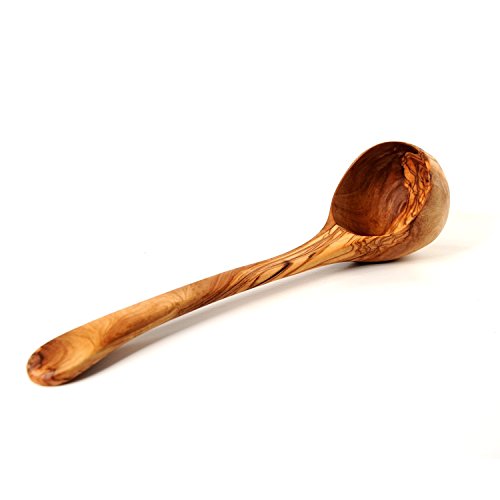 Olive Wood 13" Large Soup Ladle, Wooden Soup Ladle Server - Handcrafted Server Gravy Ladle, Wooden Kitchen Tool, Hand Carved Olive Wood Unique Grain Ladle