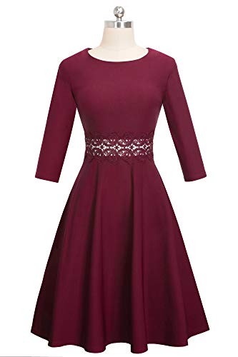 HOMEYEE-Damen-Vintage-Rundhalsausschnitt-rmellosen-Blumen-Bestickt-knielangen-Cocktailkleid-UKA079