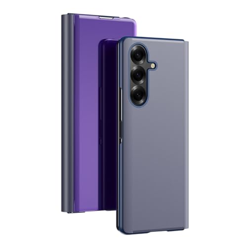 Funda para Samsung Galaxy Z Fold 7 Funda Plegable Cuero Espejo Clear View Flip Case Z Fold7 Funda con Tapa para Samsung Z Fold 7 Cover con Soporte 360 ​​​​Resistente a golpes y arañazos Carcasa (Lila)
