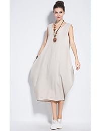 Anysize Y83 - Vestido de verano sin mangas, suave lino y algodón, talla grande