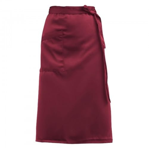 Wine Red Pinny Apron with Pocket for Waiter/Waitress, Kitchen, Restaurant, Bistro - Half Length, Long Waist, Short Plain, Cooking & Cleaning Apron for Women & Men