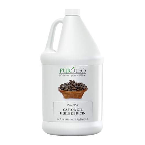 PUROLEO Castor Oil 64 Fl Oz/1893 ML (Packed In Canada) 100% Pure and Natural Hair, Lash, Beard, Eyelashes & Eyebrow Oil Black castor oil for brow lashes, Make eyelash serum, hair serum for dry hair and frizzy | huile de ricin pour huile de ricin pour cheveux