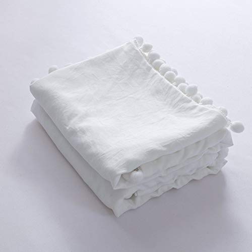 MoonxHome Pom Pom Fringe Pillowcases, Double Brushed Microfiber Pillow sham Pillow Cover Set Standard/Queen Size White