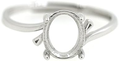 Luoyi Adjustable Sterling Silver Ring Base, Platinum Plated Oval Cabochon Settings (R004B) (8x10mm)