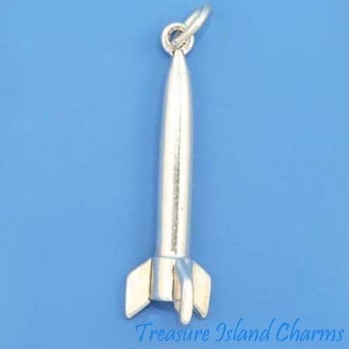 Model Space Rocket Ship Or Missile 3D 925 Solid Sterling Silver Charm Pendant Crafting Key Chain Bracelet Necklace Jewelry Accessories Pendants