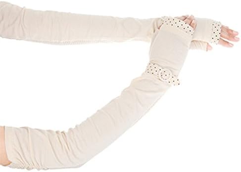 Summer Women Outdoor 100% Cotton Sun UV Protection Long Sleeves Driving Gloves (Beige)