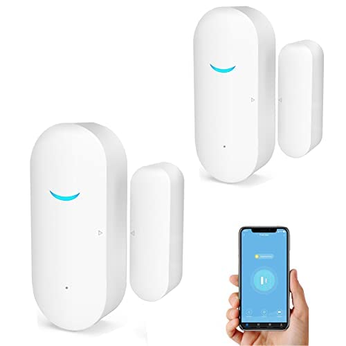 WiFi Door and Window Sensors,Tuya Smart Alarm with Free Notification APP Control Home Security Alarm System, No Hub Required,Compatible with Alexa, Google Home (2-pack)