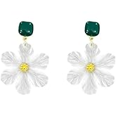 Peasimy Acrylic White Flower Stud Earrings Minimalist Floral Earring for Women Lightweight Party Jewelry