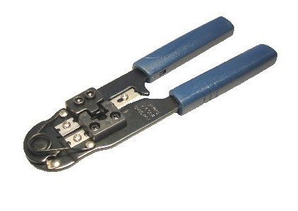 World of Data RJ-45 hand crimp tool for 8P8C use, crimps, strips and cuts - Modular plug, crimp, strip and cutting tool - Strips flat and round cable
