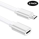 Sumind 2 Pack Micro USB Extension Cable 10ft/ 3m Male to Female Extender Cord for Zmodo Wireless Security Camera Flat Power Cable, Cable Clips Included (White)
