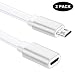 Sumind 2 Pack Micro USB Extension Cable 10ft/ 3m Male to Female Extender Cord for Zmodo Wireless Security Camera Flat Power Cable, Cable Clips Included (White)