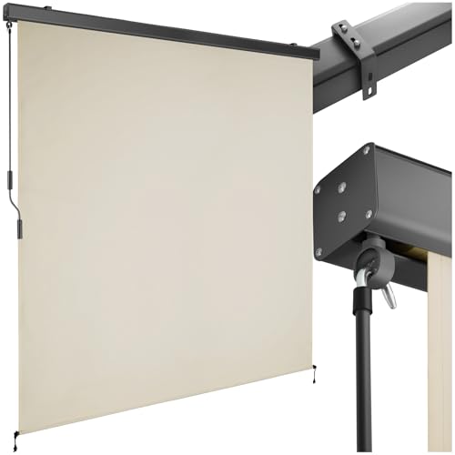 ® Store banne Vertical avec Manivelle, Multi-Fonction Store Vertical Enroulable Brise Soleil Brise Vue Jardin Brise Vue Balcon Opaque en Acier laqué époxy - Beige, 180 x 250 cm