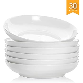 AnBnCn Porcelain Pasta Bowls - 30 Ounce - Large, Set of 6, White