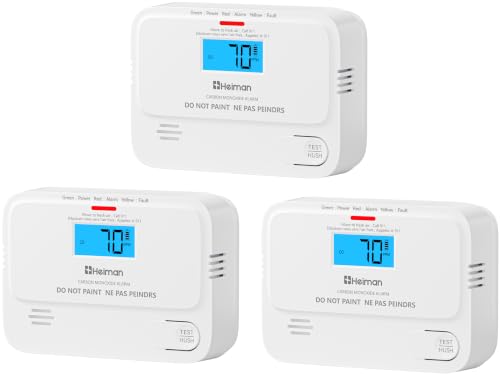 Heiman Carbon Monoxide Detectors, Digital Display Low-Level CO Alarm 3 Pack