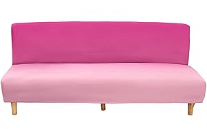 Hixingo Stretch Armless Futon Cover, Futon Mattress Cover Soft Futon Covers with Elastic Bottom, Washable Futon Slipcovers Gradient Print Futon Couch Cover Full Size (Medium (63-75"),Pink)