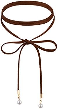 Pearl Choker Collar Necklaces With Pendant Charm Long Brown Leather Velvet Bow Tie Layered For Women