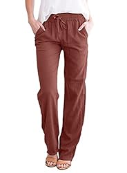 Acelitt Womens High Waisted Linen Pants Drawstring