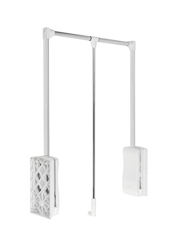 GTV - Kleiderlift mit Gasdruckfedern für Schrank | Schrankbreite 645mm - 910mm | Stromabnehmer mit Gashebebühne | Kleiderstangen | weiß