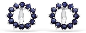 0.94CTW 14K White Gold Genuine Natural Blue Sapphire Round Shaped Earrings Jacket