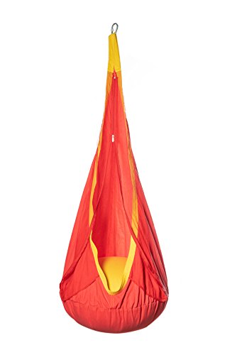Kids Swing Seat Hanging Hammock Chair Indoor and Outdoor use with Mosquito Net (red) 100% Cotton