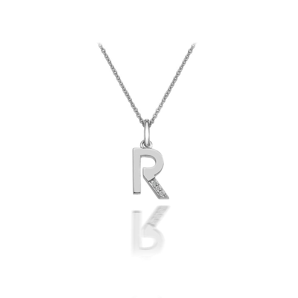Hot Diamonds 925 Sterling Silver Letter Pendant Necklace | Personalised Initial Letter Necklace for Women | Silver Micro Pendant with 3 Real Diamonds (Letter R)