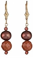 Brown Pearl & Gold Sandstone Earrings