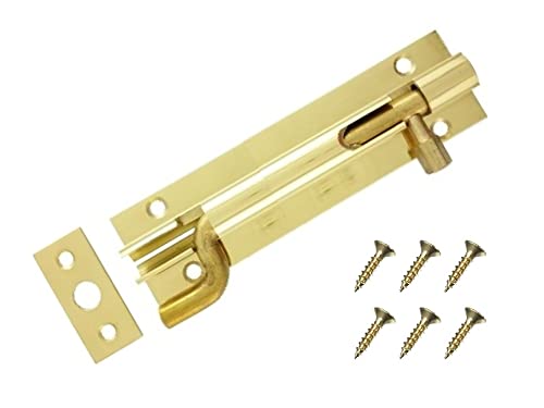TERF Door Bolt Polished Brass Barrel Slide Lock Necked Door Bolt 100mm [4''] Door Latch with Screws Ideal Door Locks for Internal and External Doors - 100mm, Gold