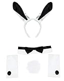 Playboy Bunny Black White Ears Collar Bowtie Cuffs Set