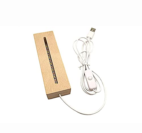 Tiardey Wood Art Rectangle LED Lights Display Base, Crystal Wooden Lighted Base Stand - White Light