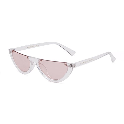 Clout Goggles Cat Eye Sunglasses Vintage Mod Style Retro Kurt Cobain Sunglasses (Pink lens Transparent frame, 50)