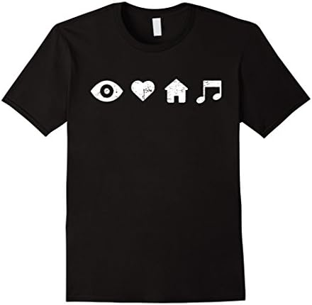 Mens Distressed Black I Love House Music T-Shirt Large Black