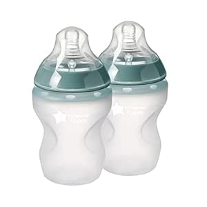 Tommee Tippee Closer to Nature Soft Feel Silicone Baby Bottle | Breast-Like Nipple, Anti-Colic, Stain &amp; Odor-Resistant, Clear, 9 Ounce, 2 Count