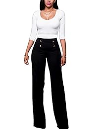 Pantalones de trabajo para dama con cintura alta, estilo casual, elásticos, pierna recta
