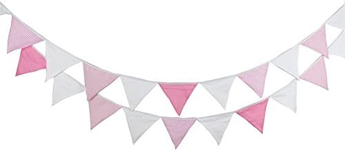 Kingmerlina Fabric Party Banner,Outdoor&amp;Indoor Hanging Bunting Decoration for Baby Shower Birthday Wedding Christmas Holidays Pink
