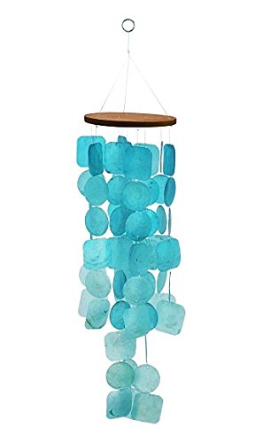 Exquisit Turquoise Capiz Windchime Capiz Shell Blue Tinted Wind Chime BEAUTY