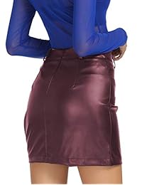 Mini falda de piel sintética para dama, cintura alta, elástica, línea A