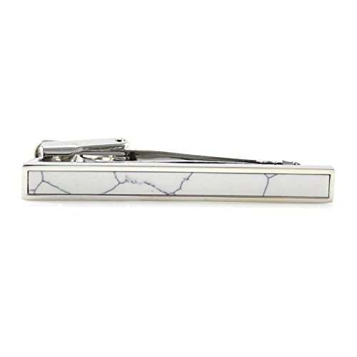 MENDEPOT Marble Tie Clip In Box Rhodium Plated Marble Tie Clip In Box (White)