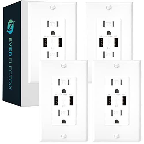 EverElectrix 4 Pack 4.8A Wall Outlet with USB Ports 15Amp Duplex USB