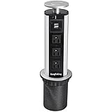 Tensile Type Tabletop Pop Up Power Socket 3 US Plug and 2 USB Ports Safe Outlet For Household Kitchen Office Electronics and Any USB Devices